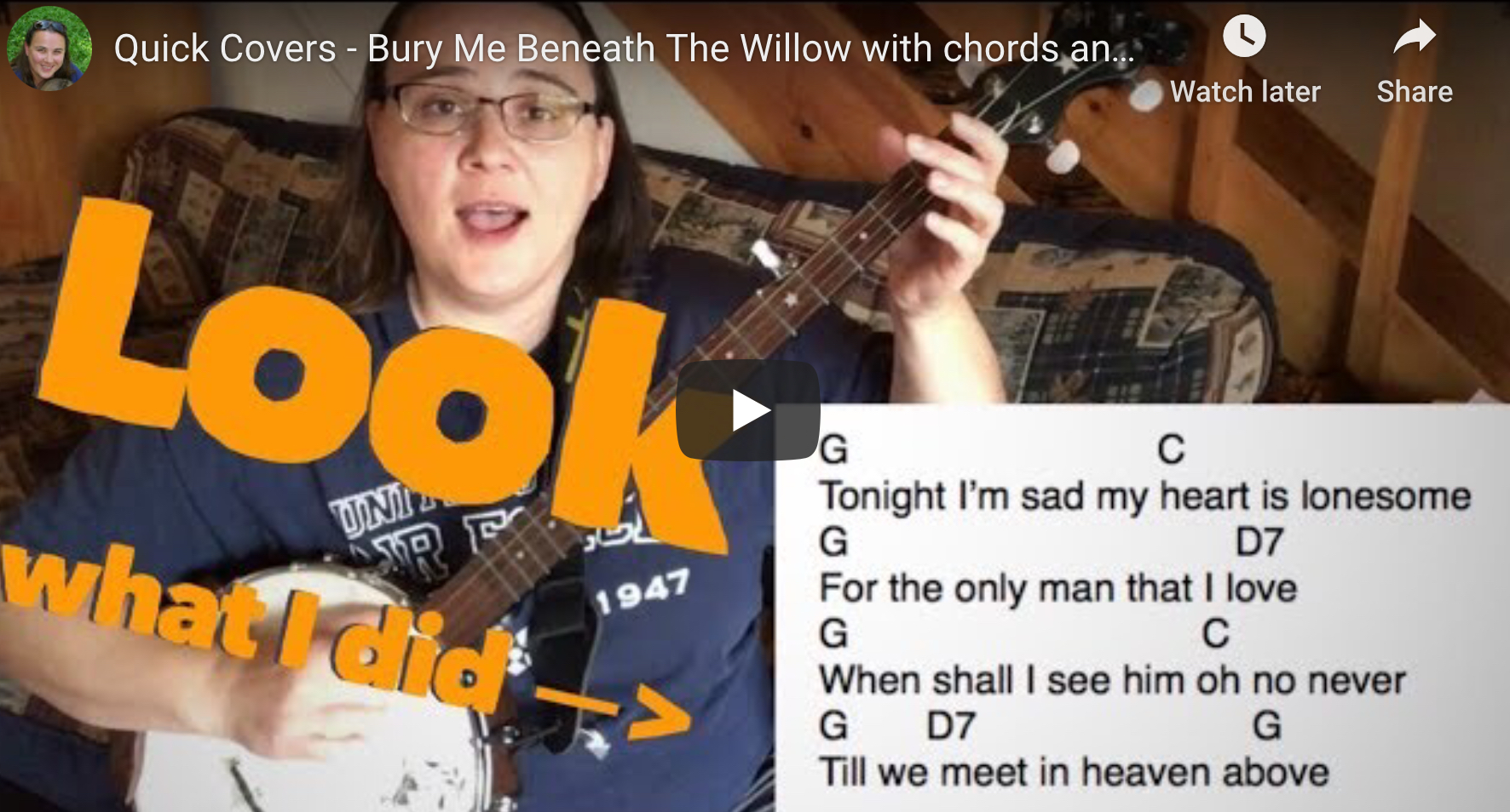 Bury Me Beneath The Willow Play Along -chords & lyrics on screen